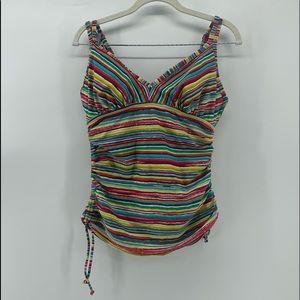 Athleta Rainbow Stripe Halter Swim Tankini Top 34 D/DD